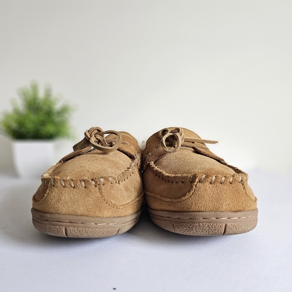 Lands\'End Men\'s Shearling Lined Suede Indoor Outdoor Moccasin Slippers Size 9D